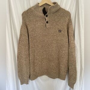 Mens Chaps Tan Half Button Pullover Sweater Size XL